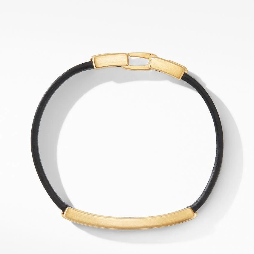 DECO BLACK LEATHER ID BRACELET IN 18K YELLOW GOLD - Image 2