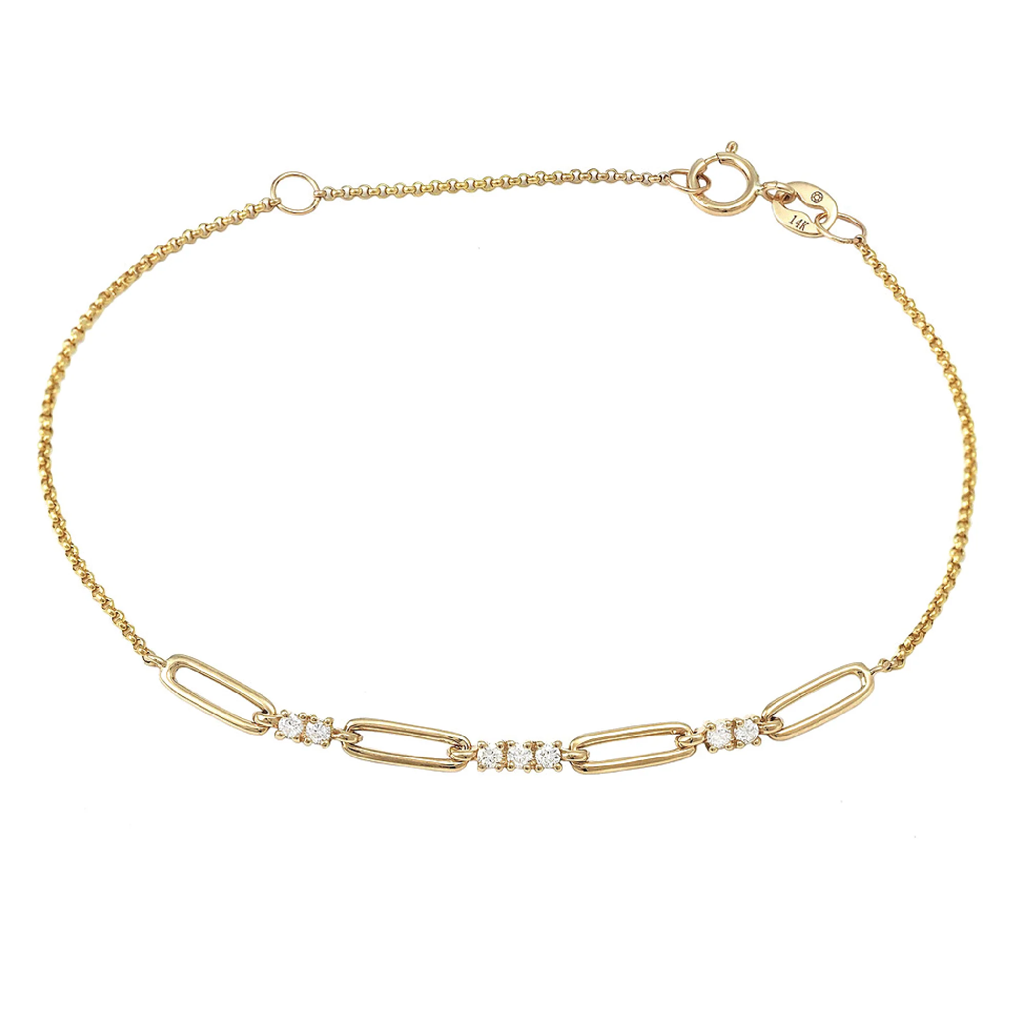 Diamond and Oval Link Bracelet in 14K Yellow Gold
