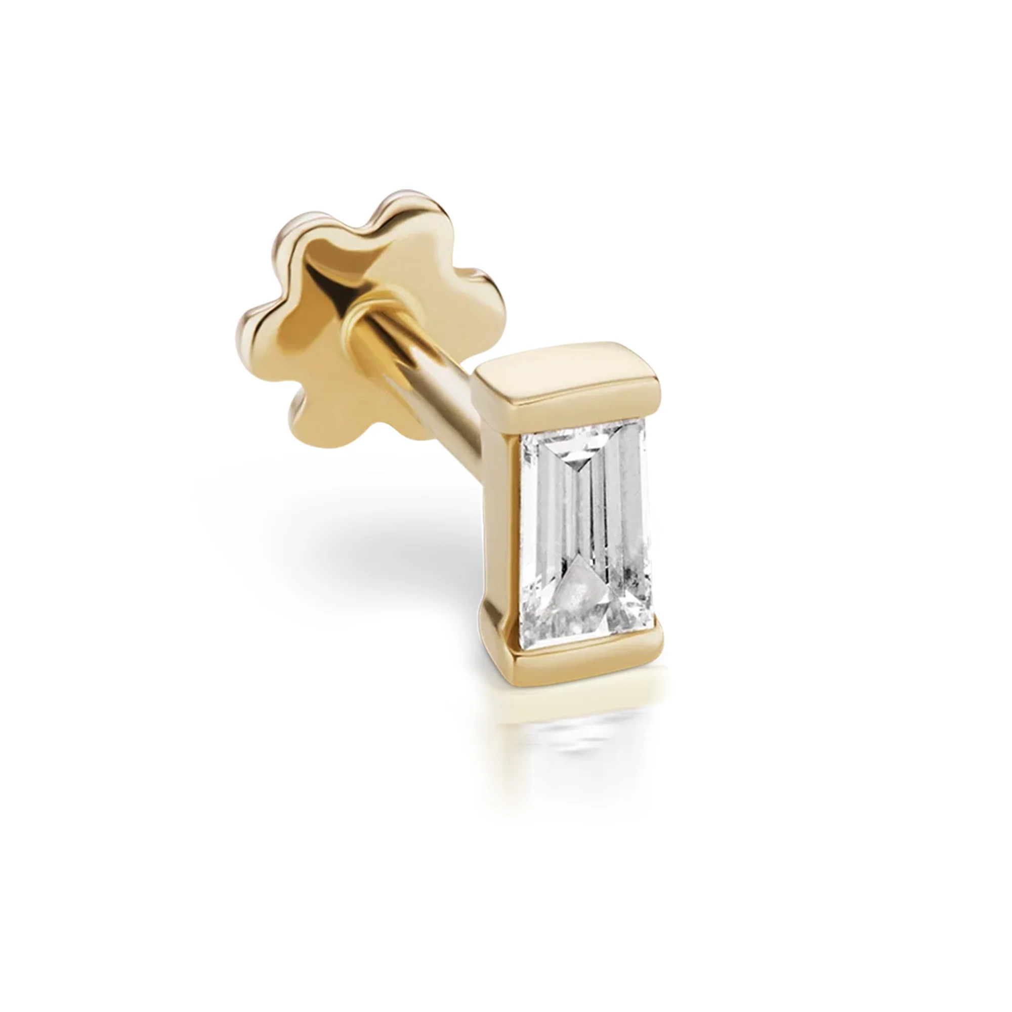 18K Yellow Gold Single Diamond  Threaded Stud Earring