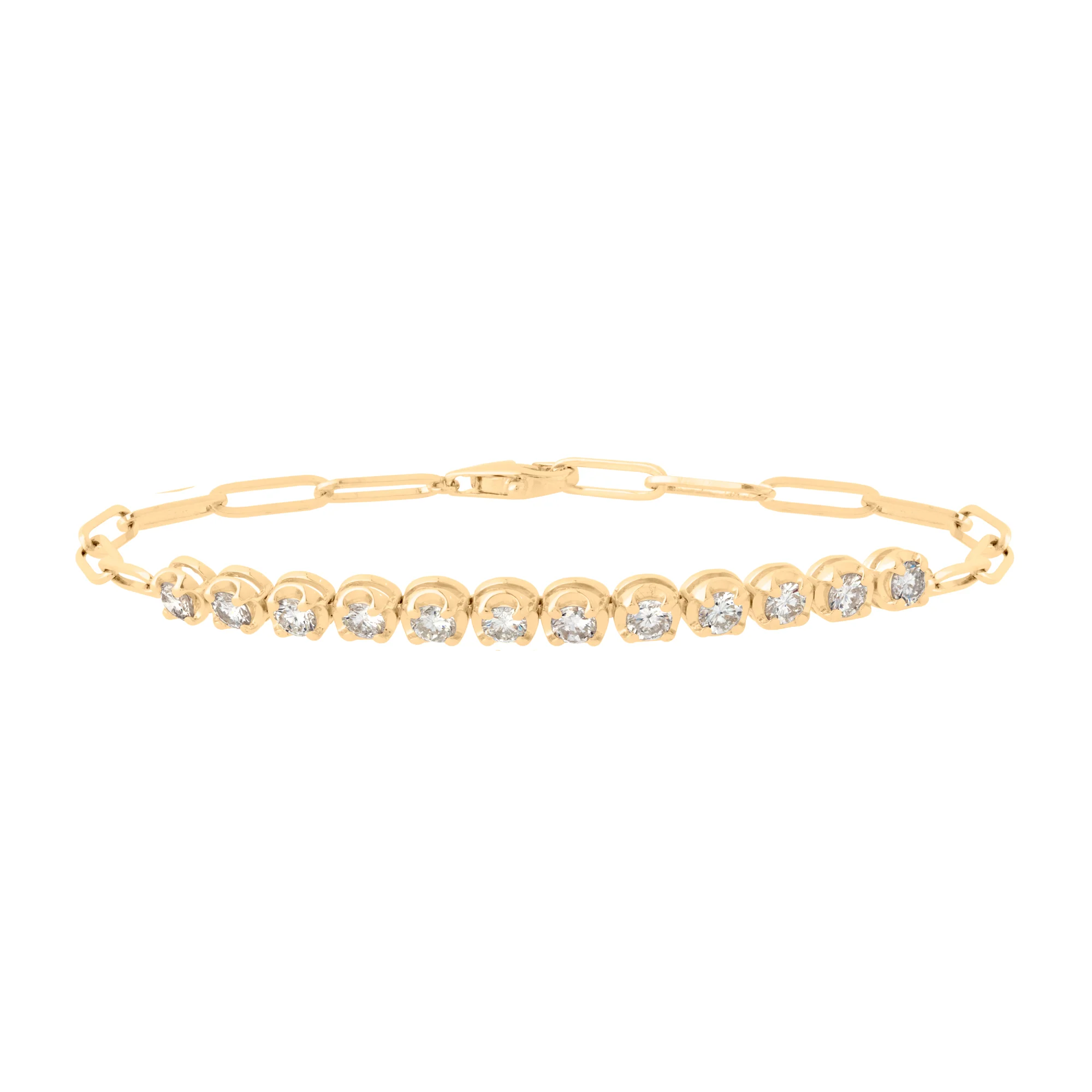 Diamond Paperclip Chain Bracelet in 14K Yellow Gold, 1.45cttw
