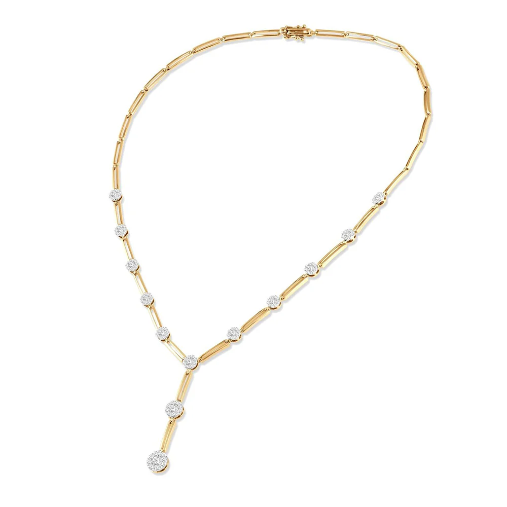 Diamond Station Paperclip Link Lariat Necklace in 14K Two-Tone Gold, 2.00cttw - Image 2