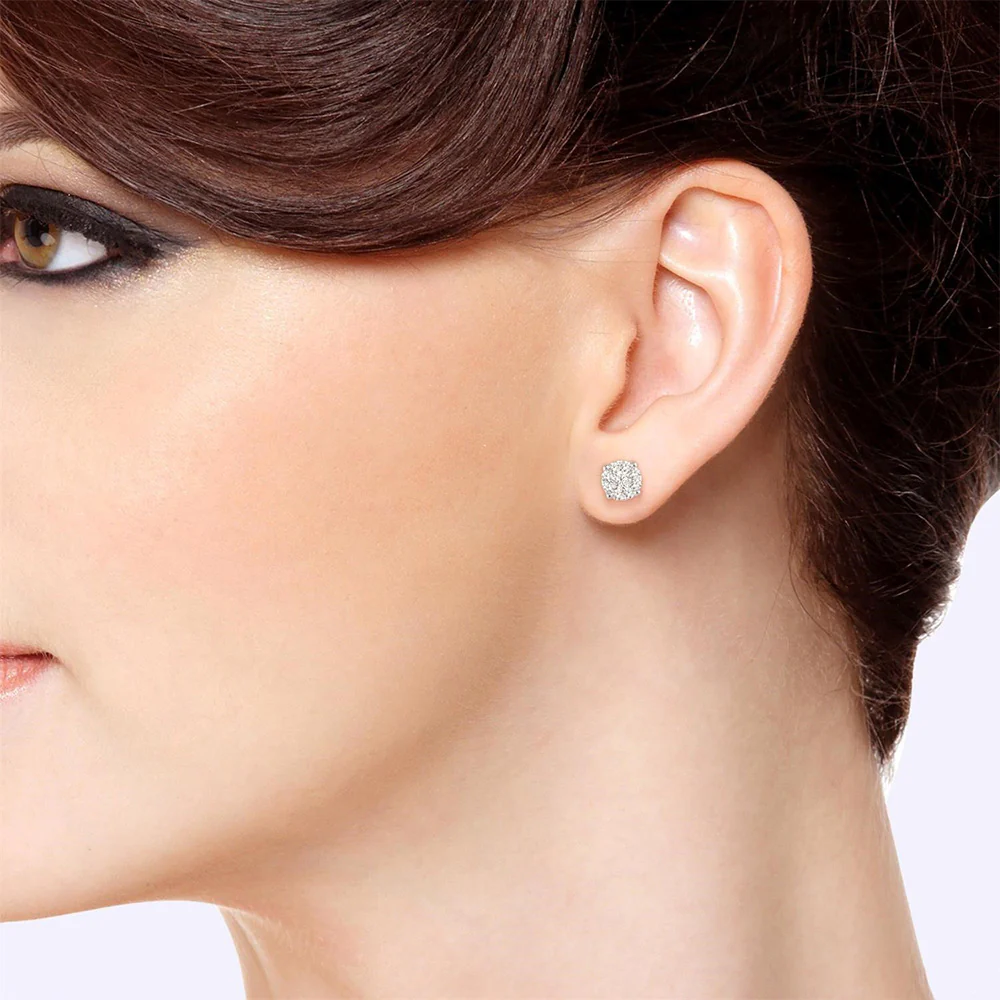 Diamond Cluster Stud Earrings in 14K White Gold, 1.00cttw - Image 4