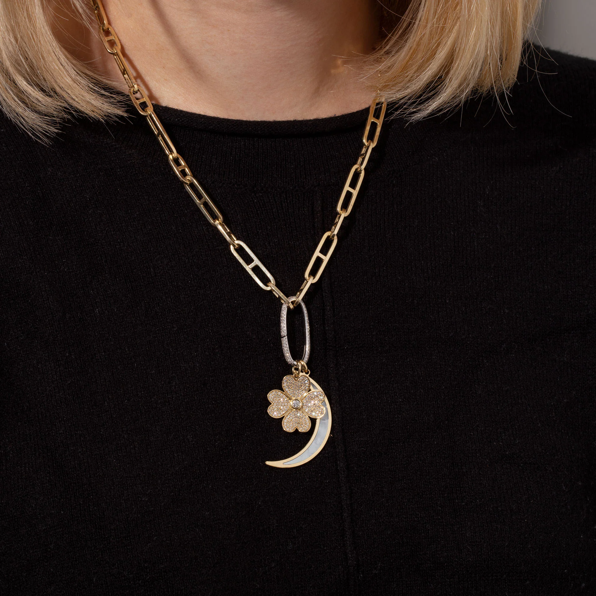 Diamond Covered Four Leaf Clover Charm in 14K Yellow Gold - Image 2