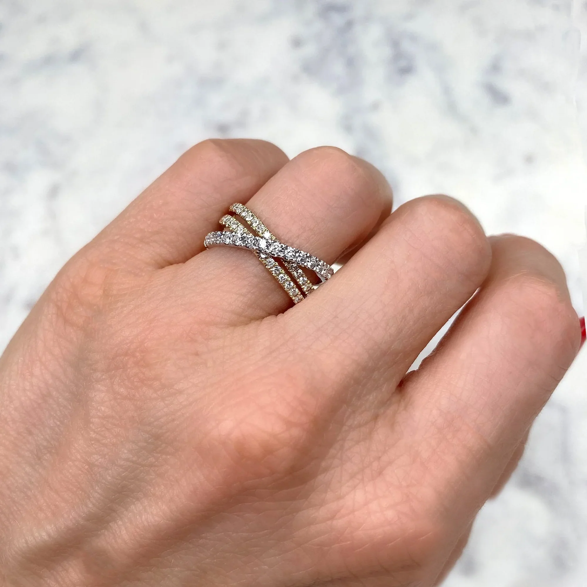 Diamond Crisscross Bridge Ring in 14K White Gold, 0.79cttw - Image 2
