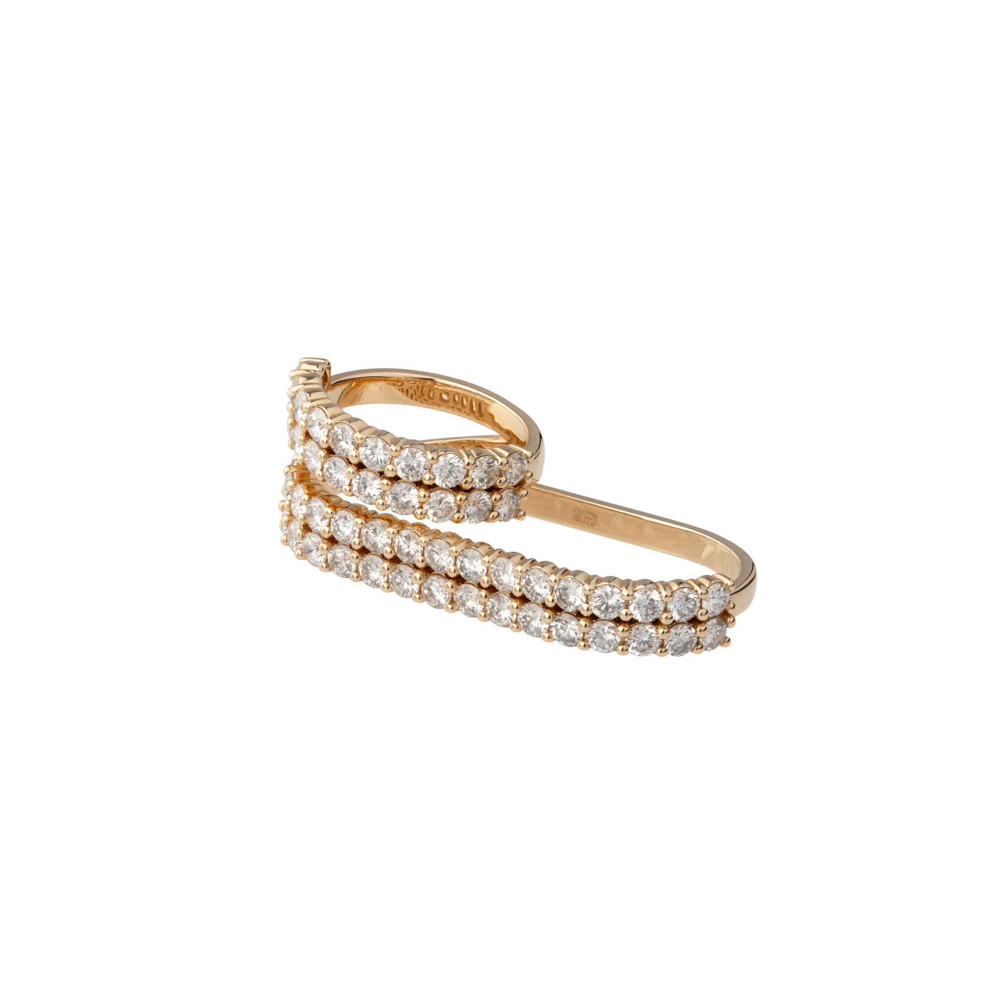 Diamond Double Finger Ring in 14K Yellow Gold, 4.18cttw