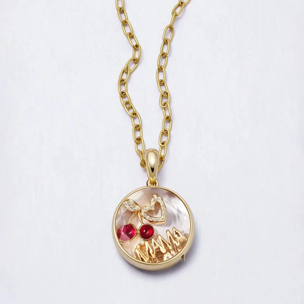 Diamond Garnet Cherry Pick Charm in 18K Yellow Gold - Image 2
