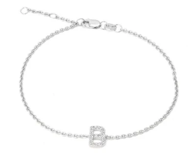 Diamond Initial 'B' Bracelet in Sterling Silver