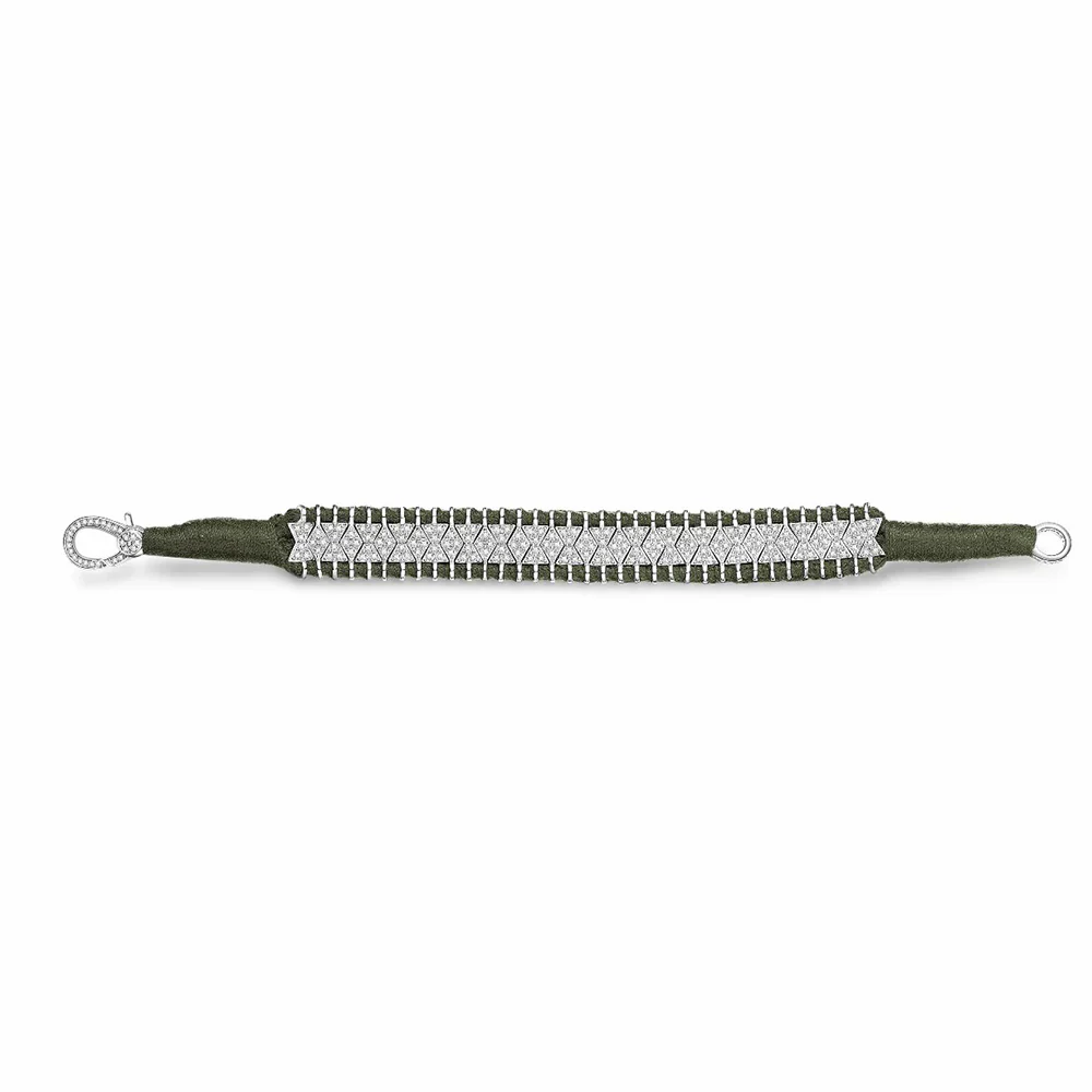 Diamond Khaki Green Thread Bracelet in Sterling Silver, 2.34cttw - Image 3
