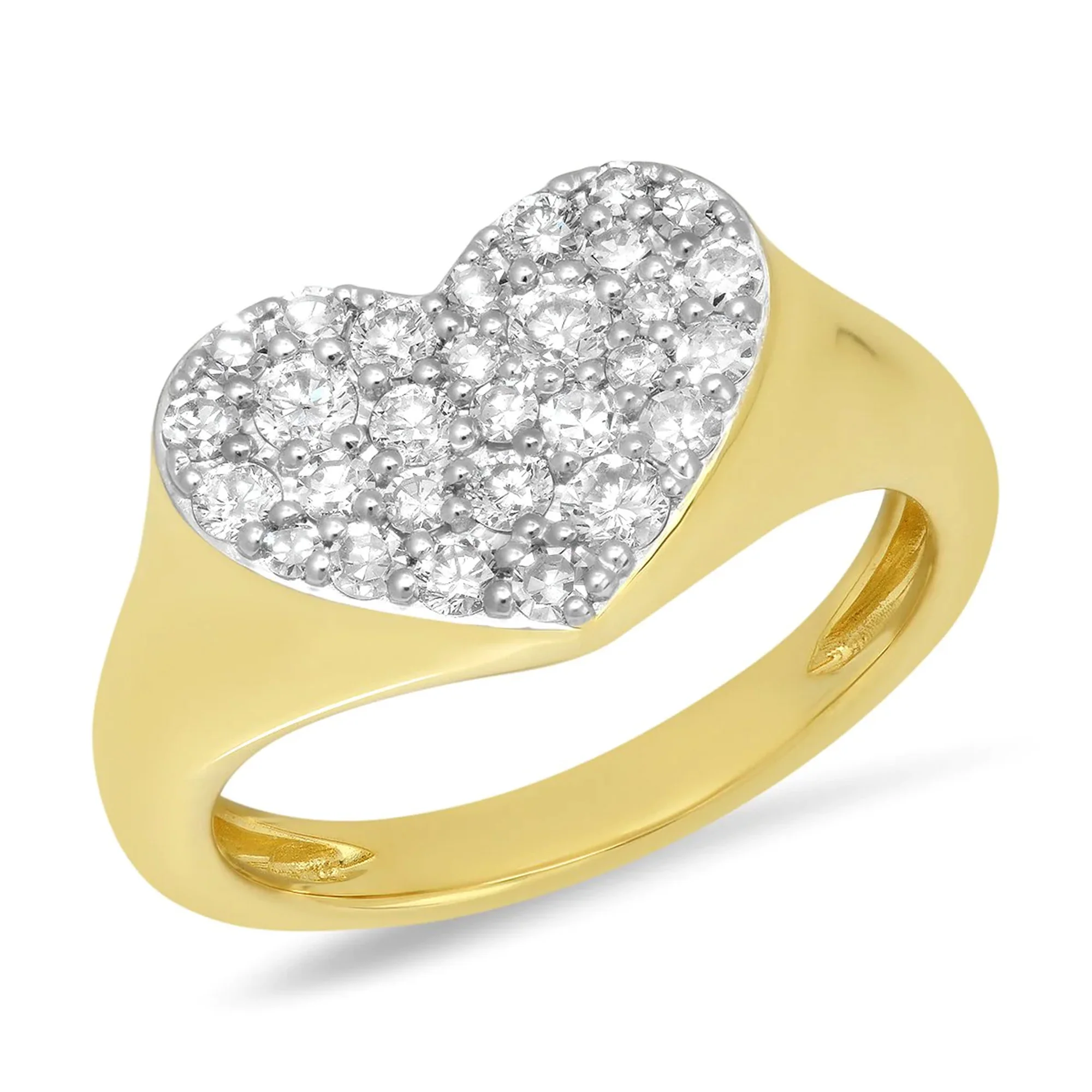14K Yellow Gold Diamond Flat Heart Pinky Ring