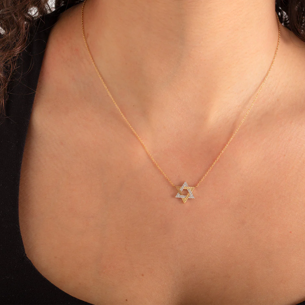 Diamond Star of David Necklace in 14K Yellow Gold, 0.14cttw - Image 2
