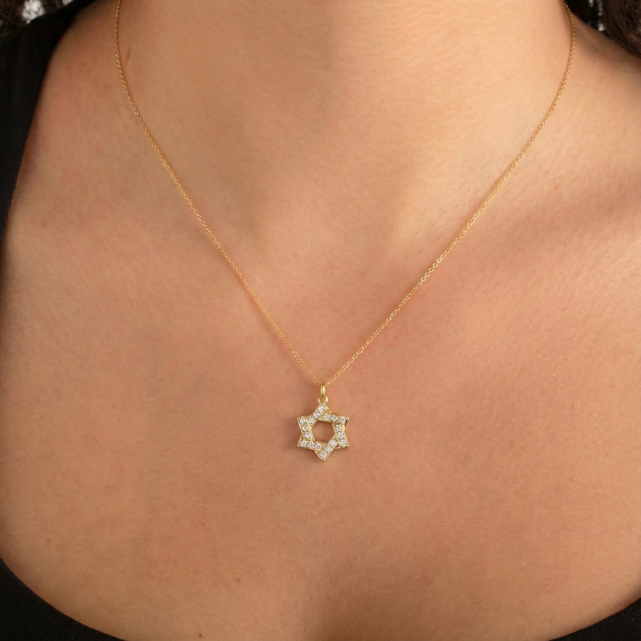 Diamond Star of David Necklace in 14K Yellow Gold, 0.24cttw - Image 2