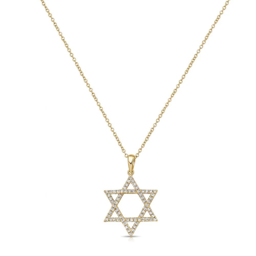 Diamond Star of David Pendant Necklace in 14K Yellow Gold, 0.34cttw