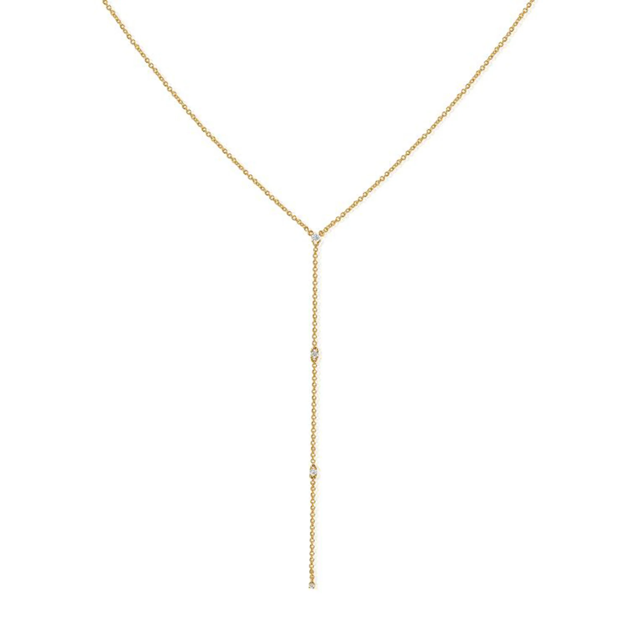 Diamond Station Lariat Necklace in 14K Yellow Gold, 0.17cttw