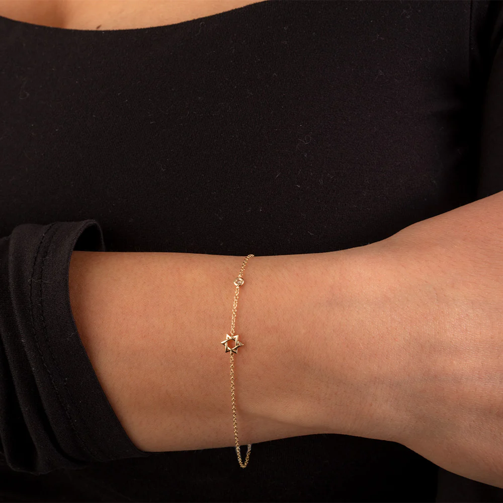 Diamond Station & Star of David Bracelet in 14K Yellow Gold - Image 2