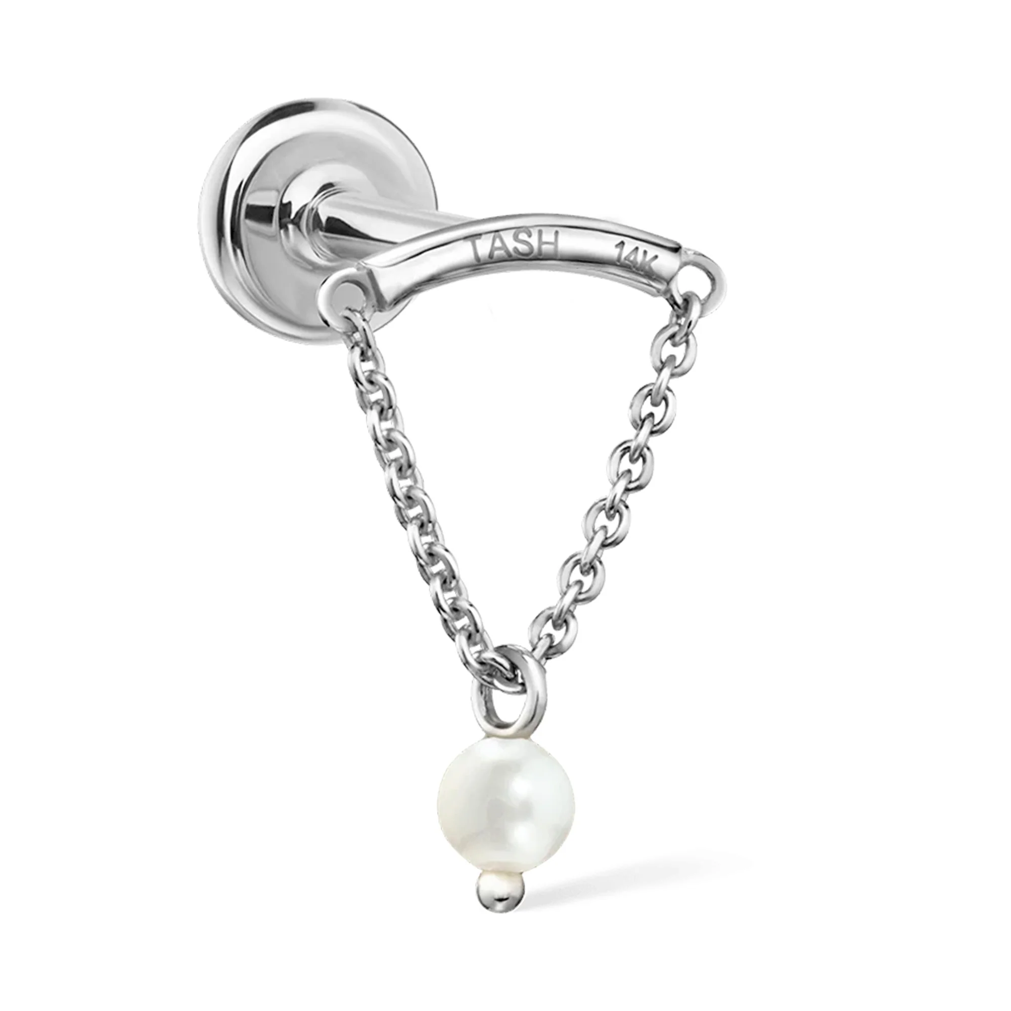 Draped Pearl Threaded Stud Earring in 14K White Gold