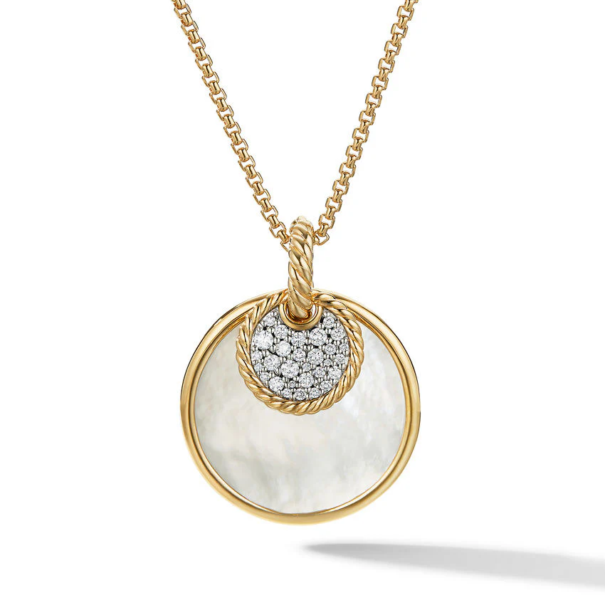 Dy Elements Convertible Pendant Necklace In 18K Yellow Gold With Pavé Diamonds And Black Onyx Reversible To Mother Of Pearl - Image 2