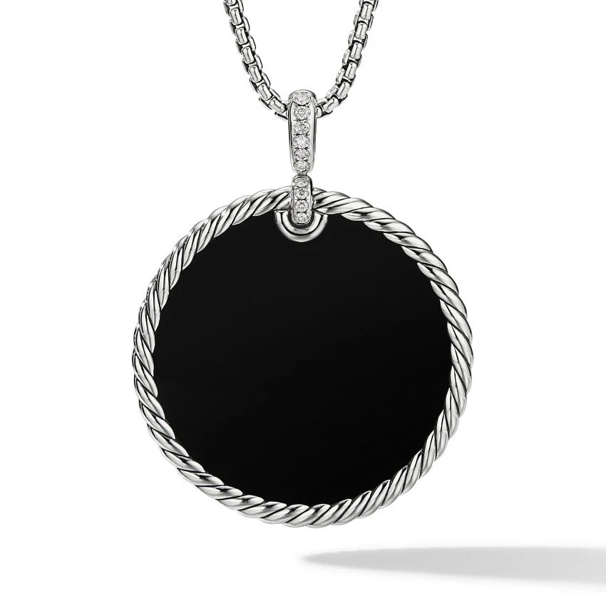 DY ELEMENTS REVERSIBLE DISC PENDANT WITH BLACK ONYX AND MOTHERT OF PEARL AND PAVE DIAMONDS