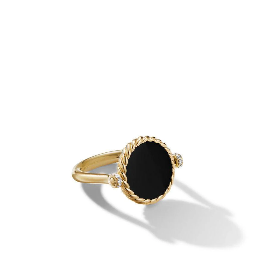 DY ELEMENTS RING IN YELLOW GOLD WITH PAVE DIAMONDS AND BLACK ONYX REVERSIBLE TO MOTHER OF PEARL