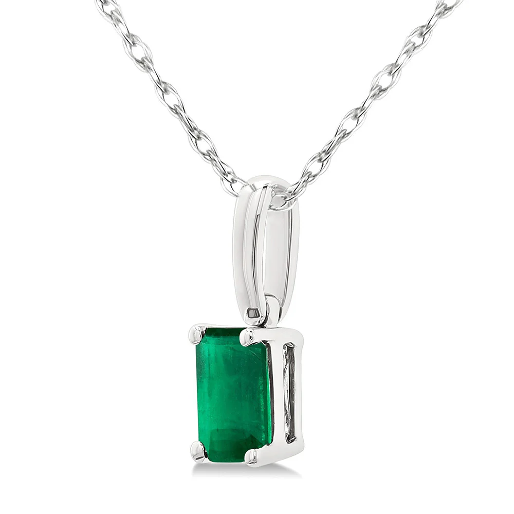 Emerald-Cut Green Emerald Necklace in 14K White Gold, 0.25ct - Image 2