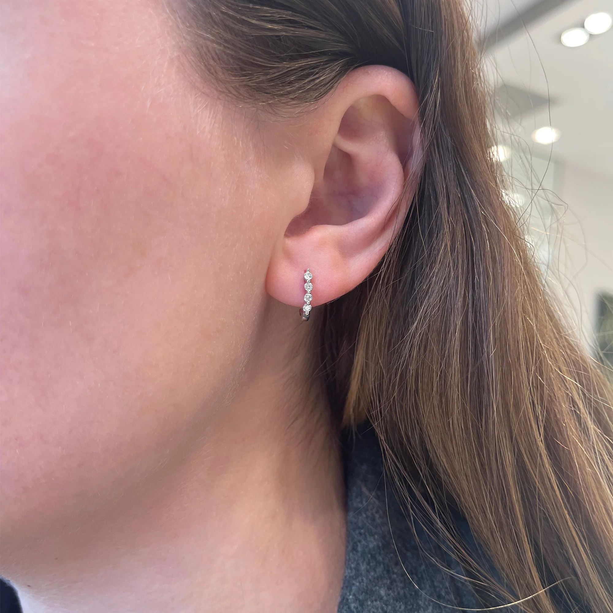 ESTATE 14K WHITE DIAMOND J HOOP EARRINGS, 0.24 CTW, 1/2 INCH LONG - Image 2