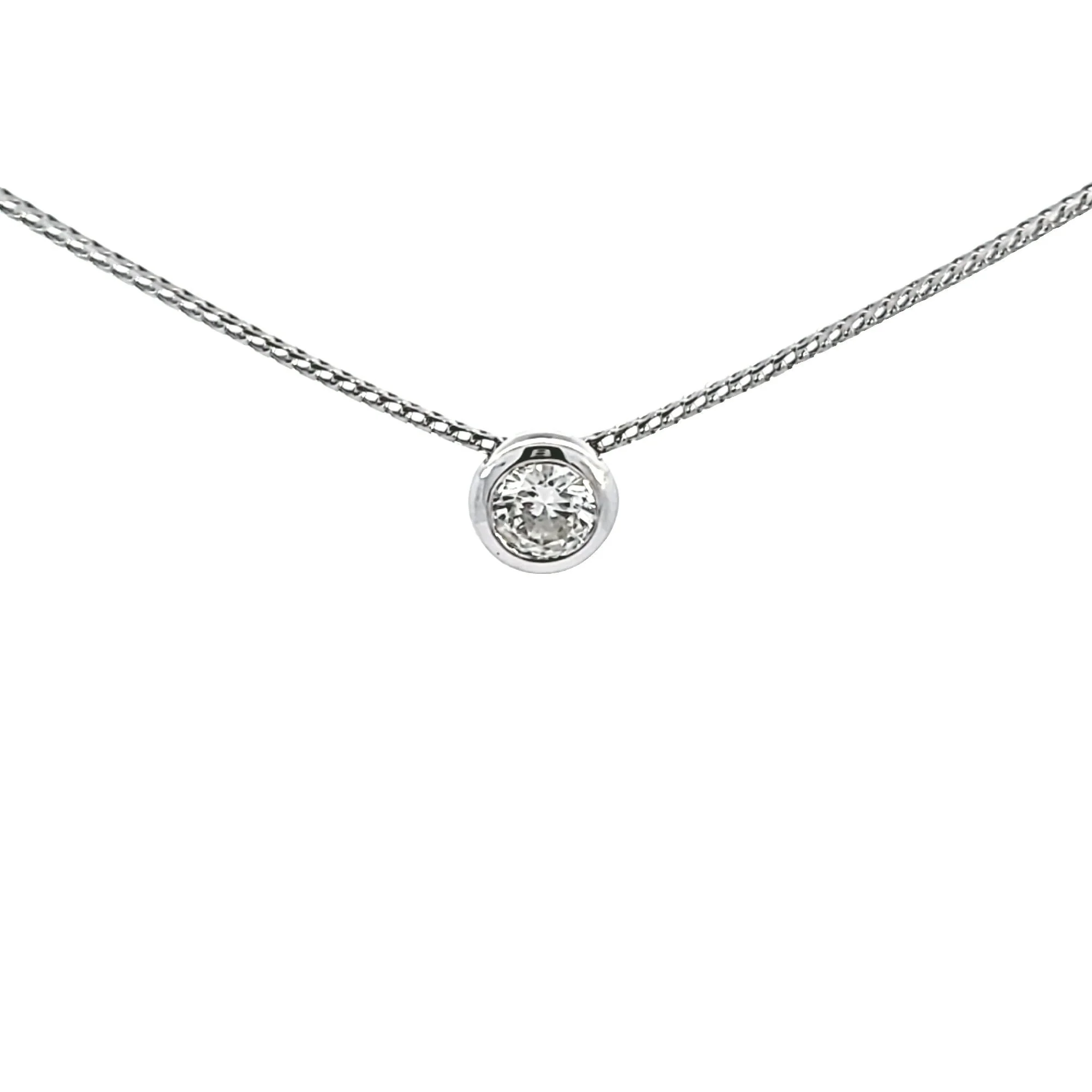 Estate 14K White Gold Bezel Diamond Slide Necklace