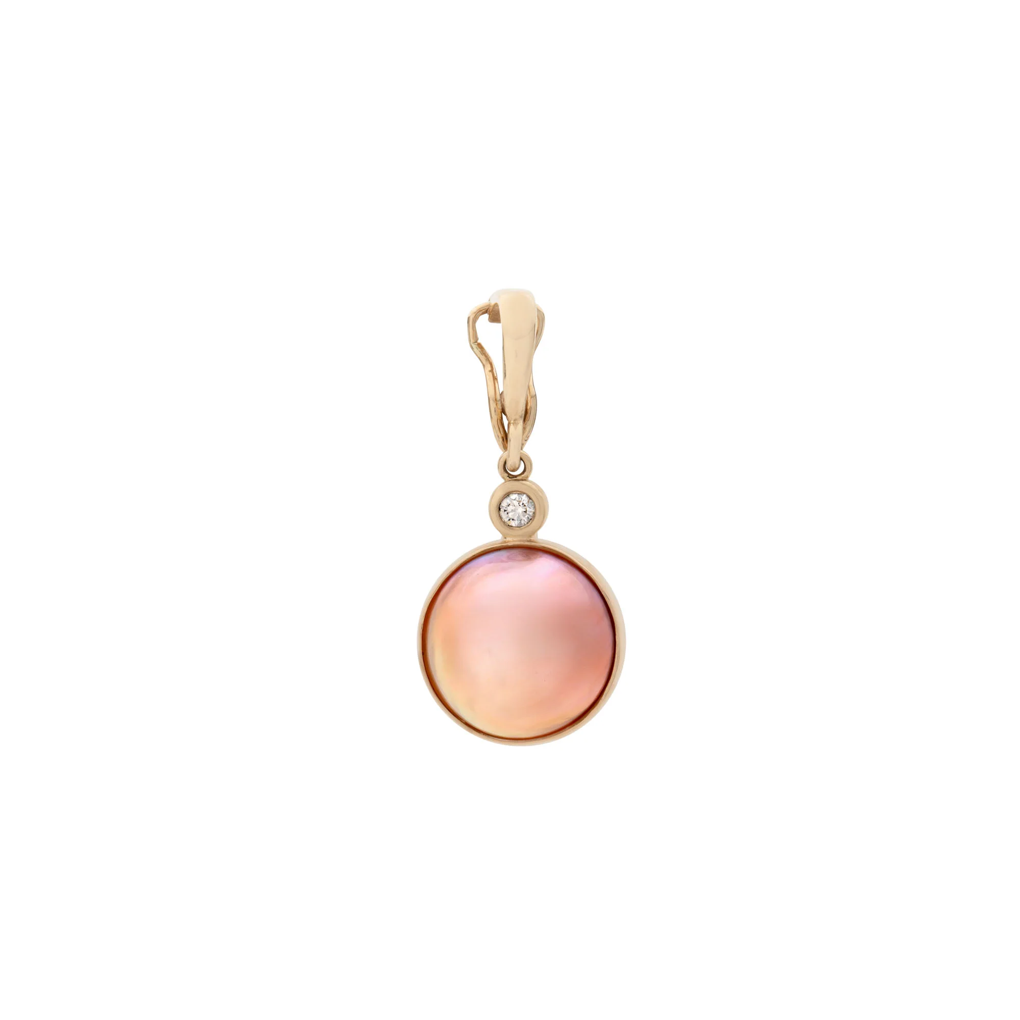 14K Yellow Gold Diamond and Pink Mabe Pearl Pendant
