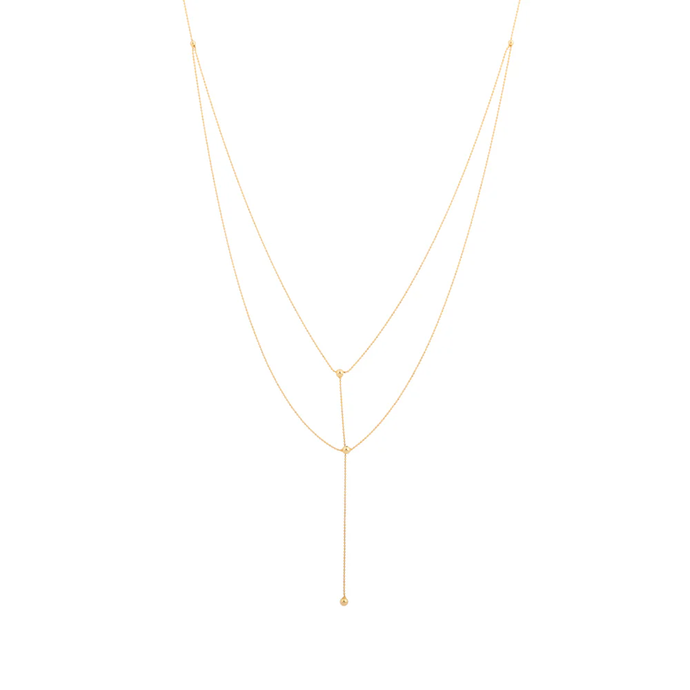 Estate Layered Adjustable Ball Chain Lariat Necklace in 14K Yellow Gold