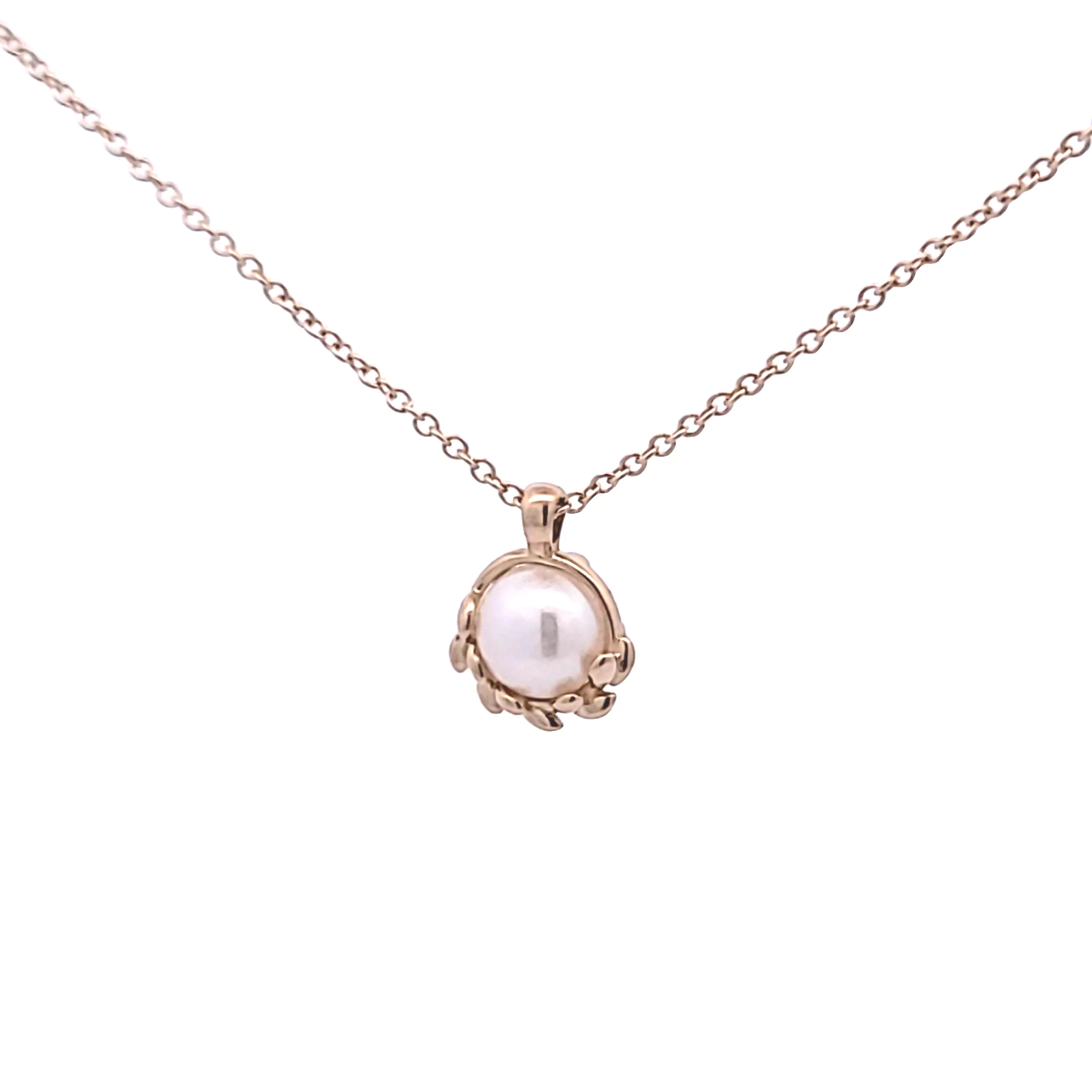 Tiffany & Co. 18K Yellow Gold Pearl Olive Leaf Pendant Necklace