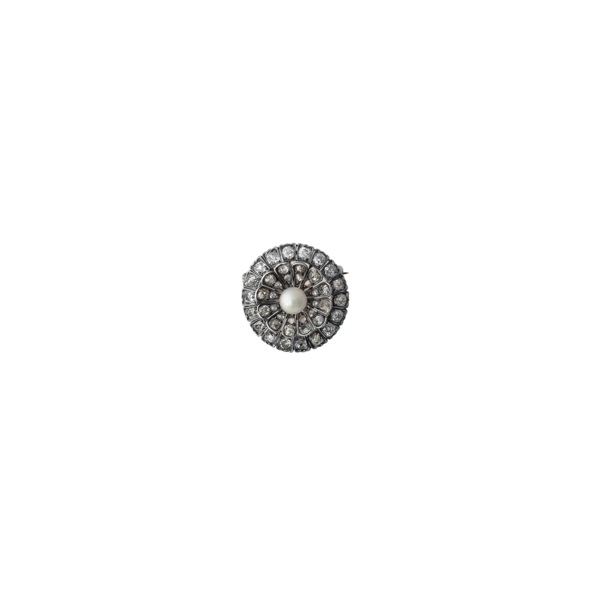ESTATE Victorian Silver-Topped 14K Rose Gold, Pearl and Diamond Pendant or Brooch