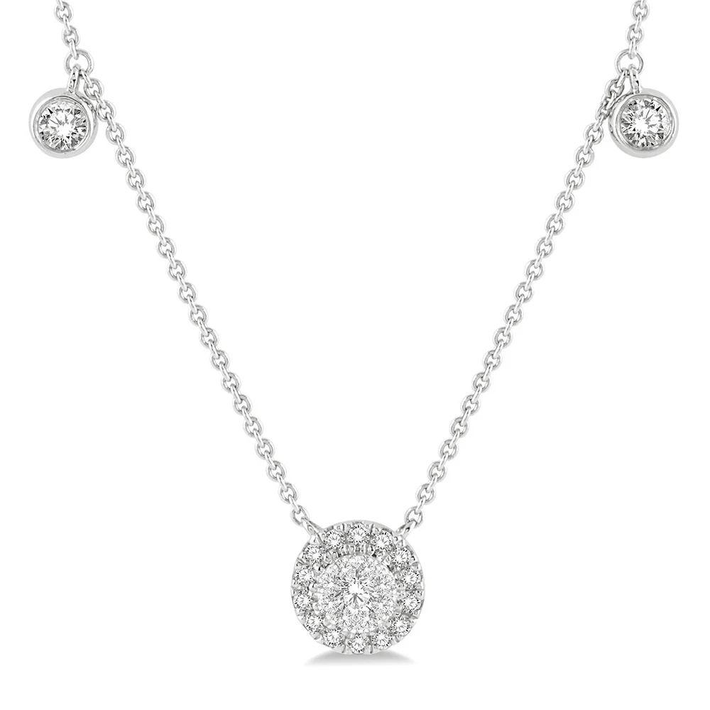 Bezel-Set Diamond Multi-Station Halo Cluster Pendant Necklace in 14K White Gold, 0.35cttw - Image 3
