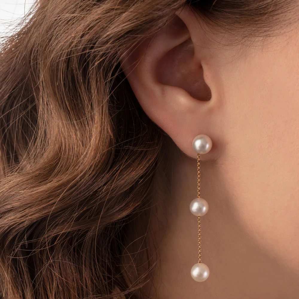 Freshwater Pearl Drop Earrings in 14K Yellow Gold - Image 2