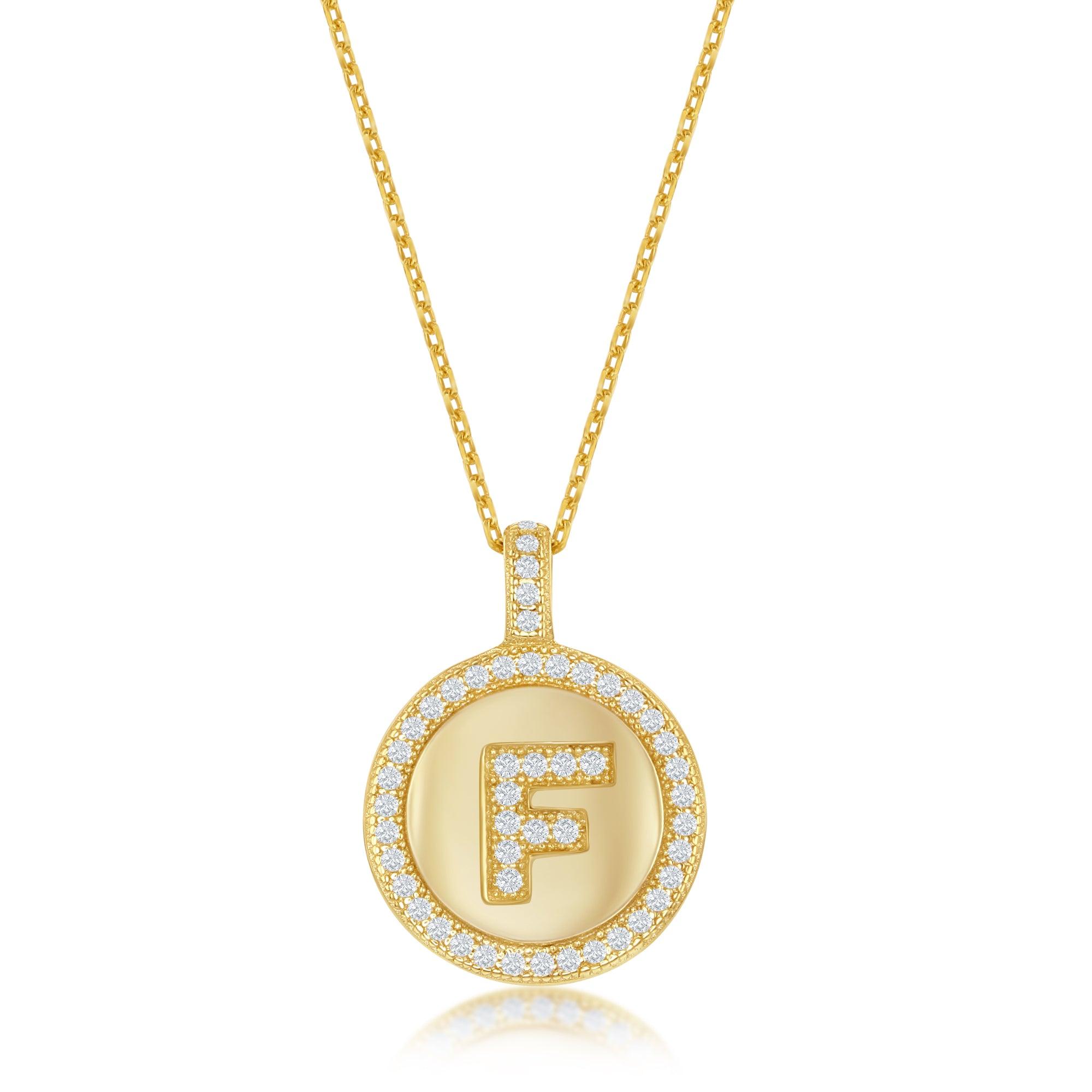 Pavé Cubic Zirconia Initial "F" Pendant Necklace in Gold-Plated Sterling Silver - Image 2