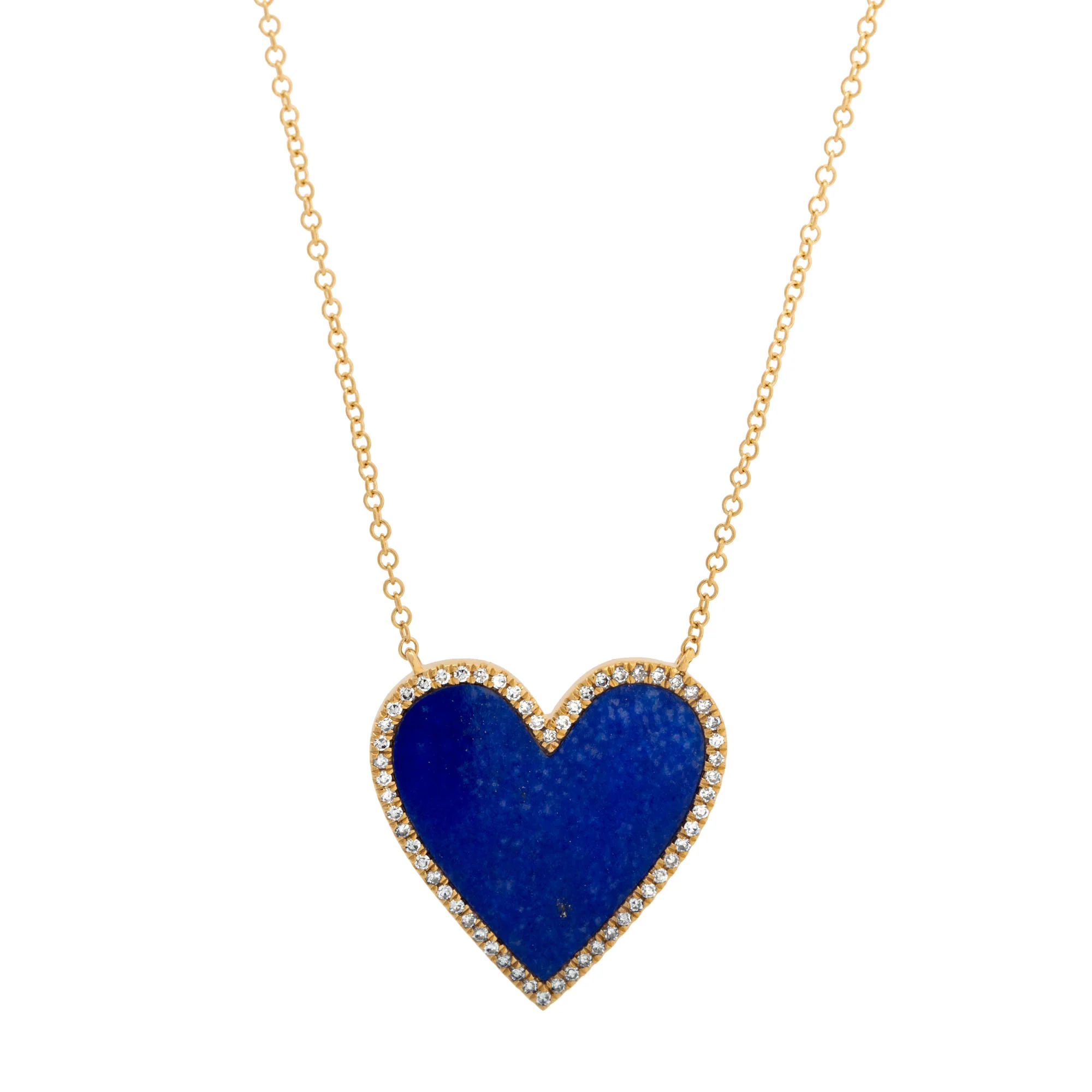14K Yellow Gold Lapis and Diamond Heart Necklace