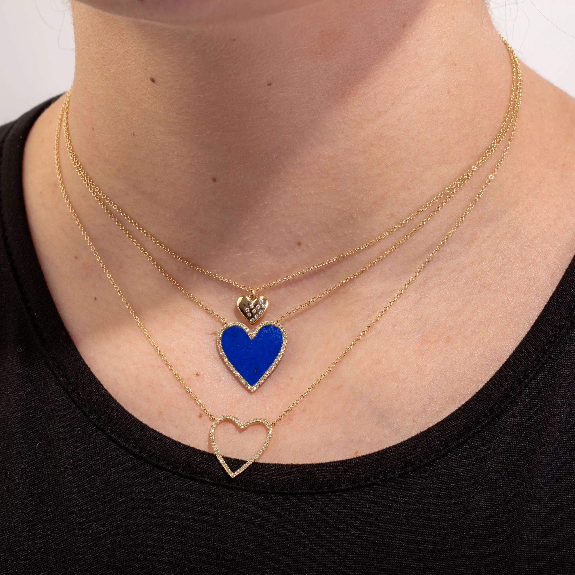 14K Yellow Gold Lapis and Diamond Heart Necklace - Image 2