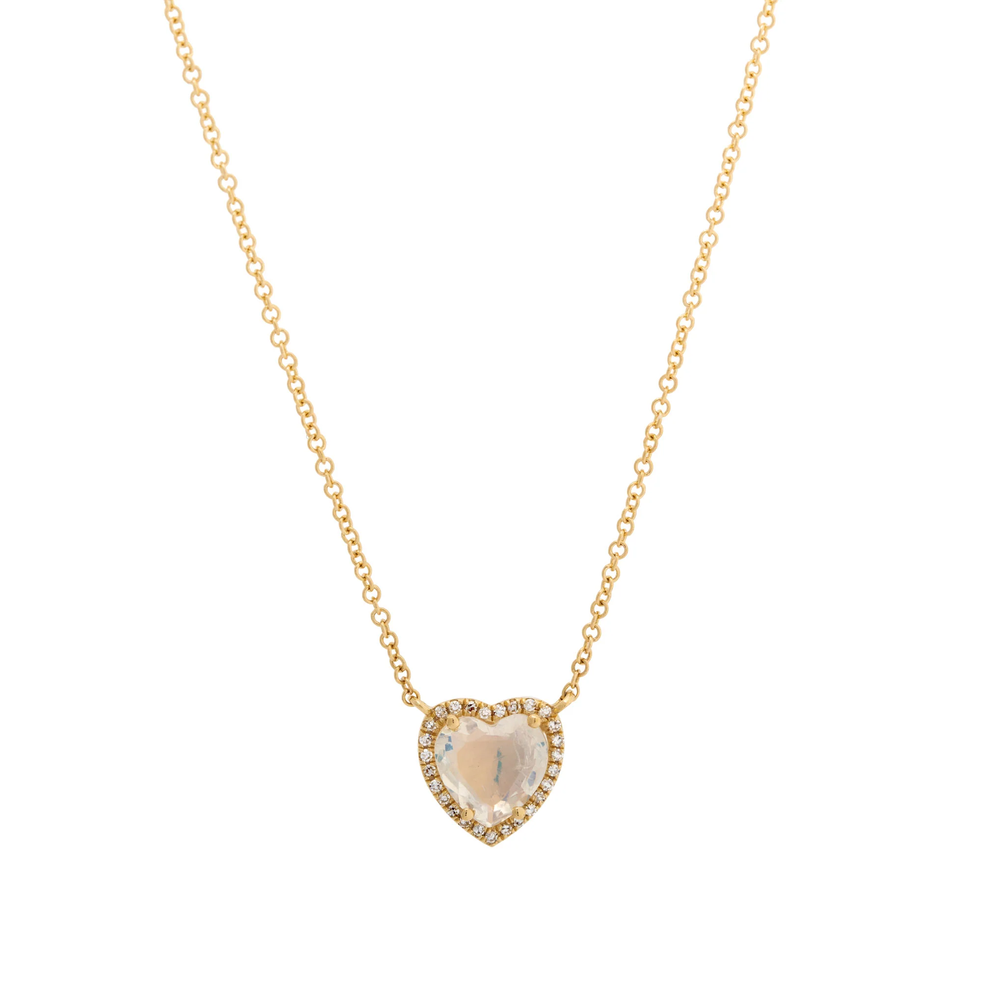 14K Yellow Gold Moonstone and Diamond Heart Necklace