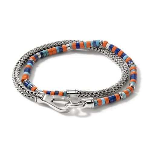 Heishi Chain Wrap in Sterling Silver with Hardstones, Extra-Large