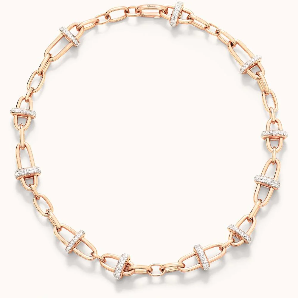 Iconica Pavé Diamond Stations Link Necklace in 18K Rose Gold, 4.60cttw
