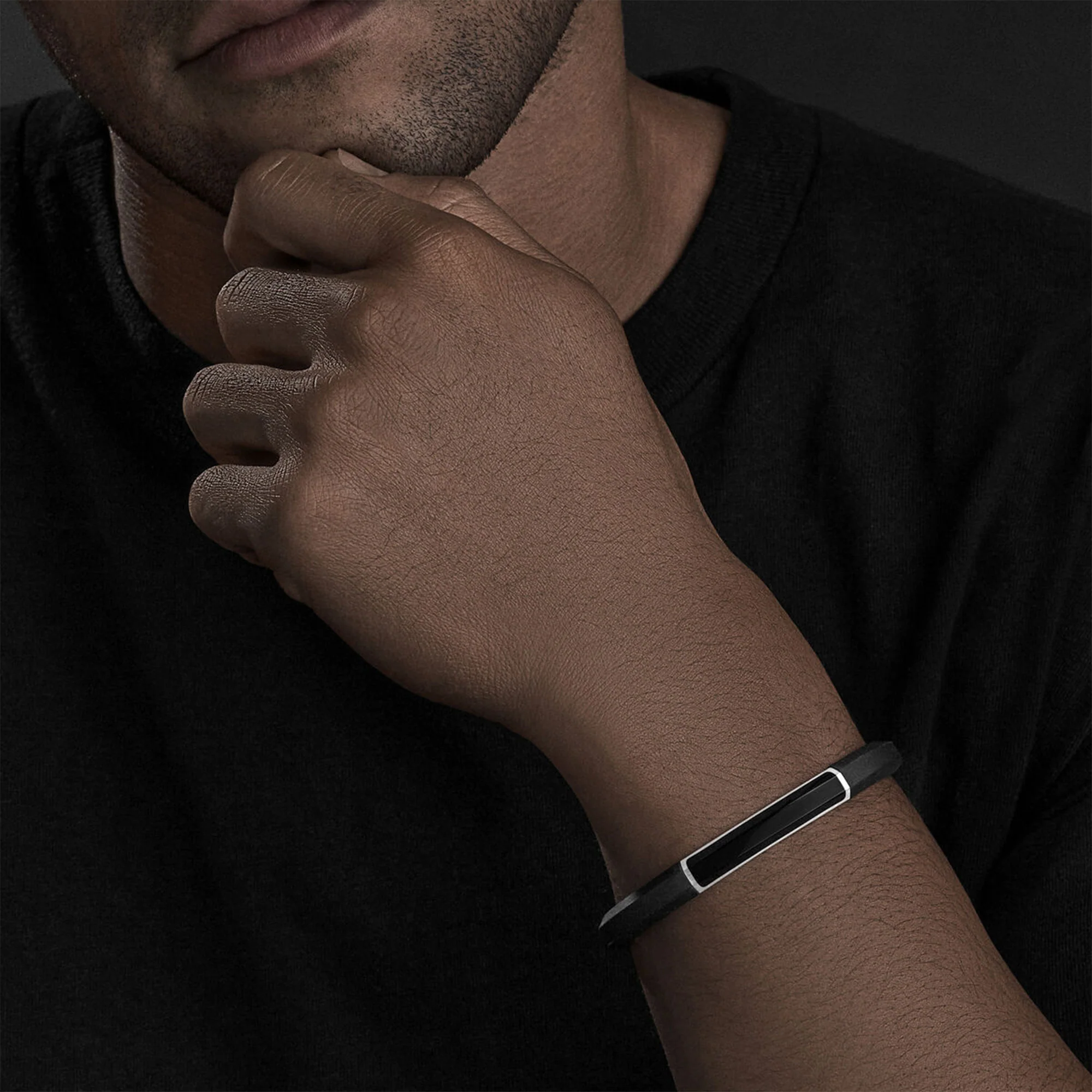 ID BLACK RUBBER BRACELET WITH BLACK ONYX - Image 3