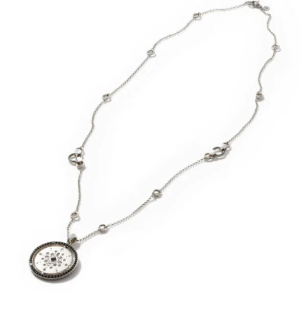 John Hardy Moon Door Sterling Silver Black Rhodium Sapphire and Diamond Necklace