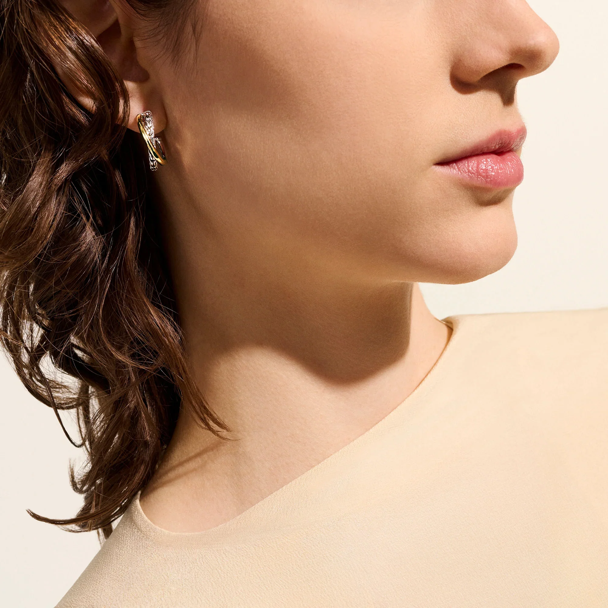 Sterling Silver and 14K Yellow Gold Crossover Chain Hoop Earrings - Image 4