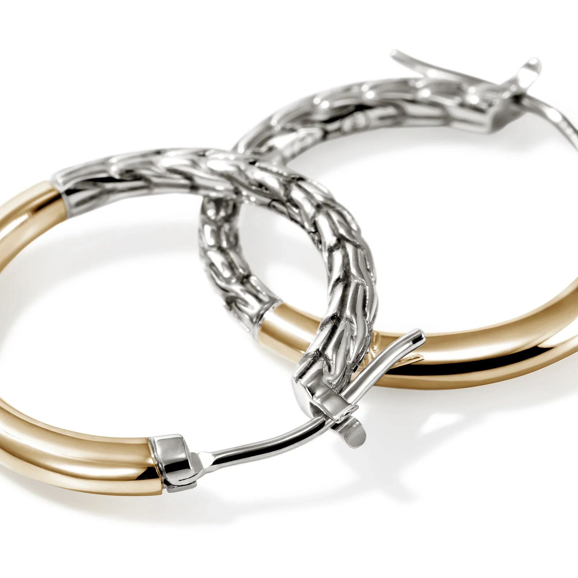 Sterling Silver and 14K Yellow Gold Half Chain Hoop Earrings - Image 4