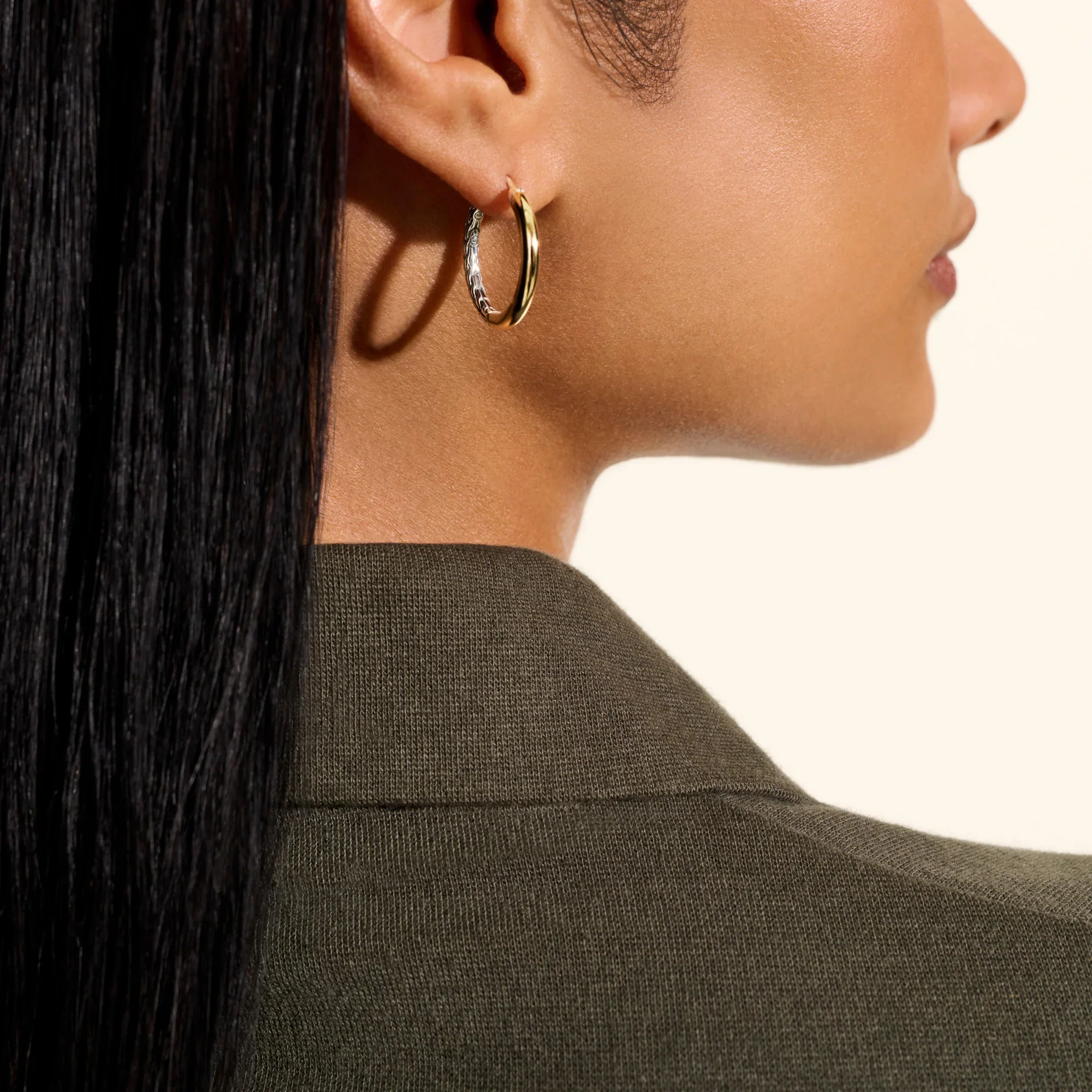 Sterling Silver and 14K Yellow Gold Half Chain Hoop Earrings - Image 5