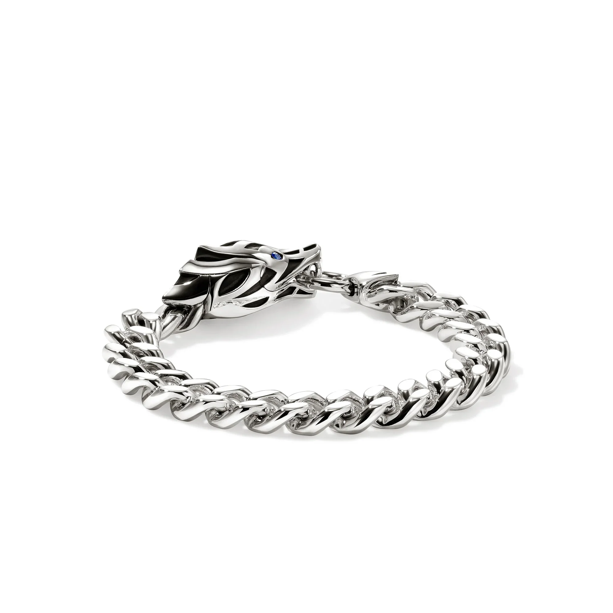 Naga Curb Link Bracelet in Sterling Silver with Blue Sapphires, Large - Image 5