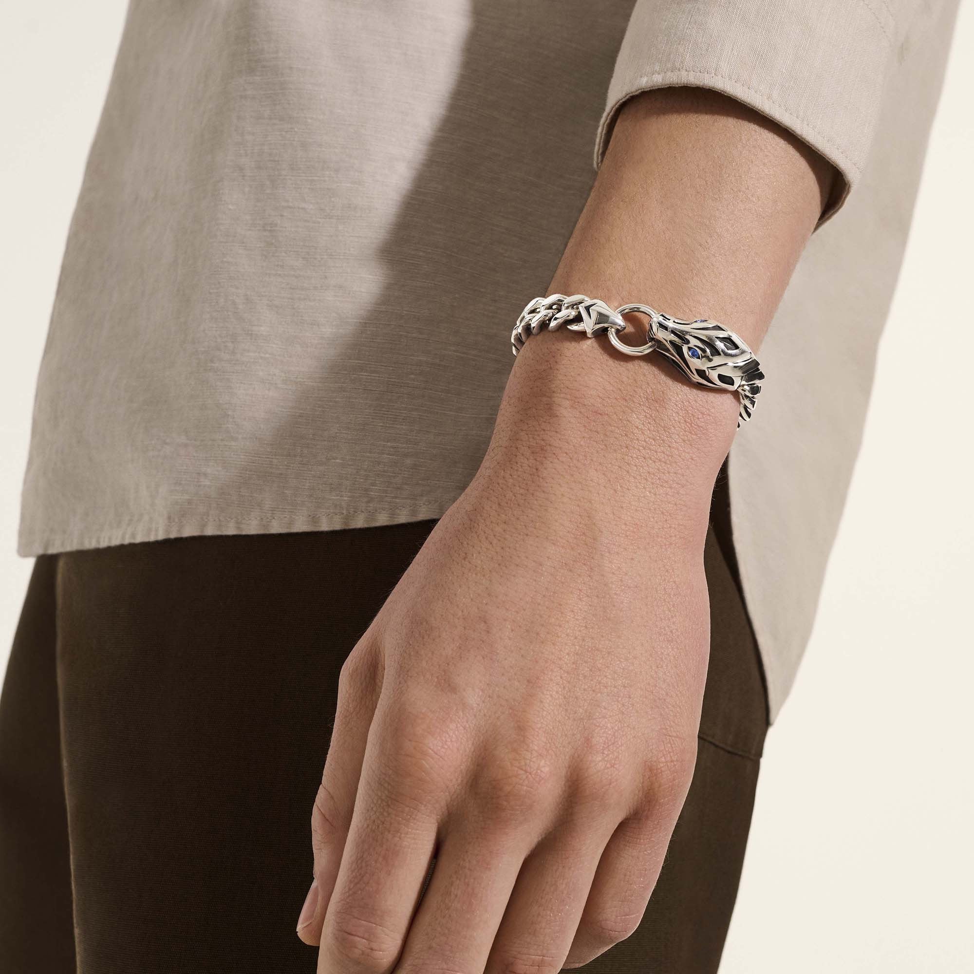 Naga Curb Link Bracelet in Sterling Silver with Blue Sapphires, Large - Image 6