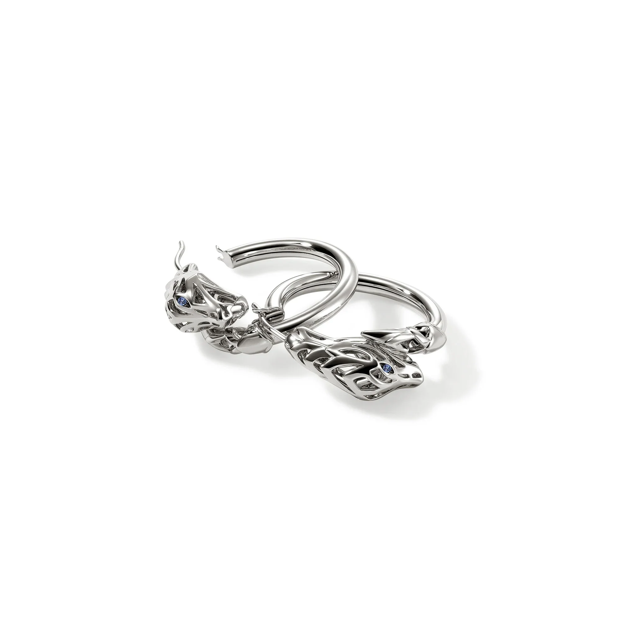 Sterling Silver Sapphire Naga Hoop Earrings - Image 3