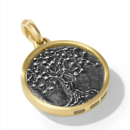 Life and Death Duality Amulet in Sterling Silver with 18K Yellow Gold, 24mm