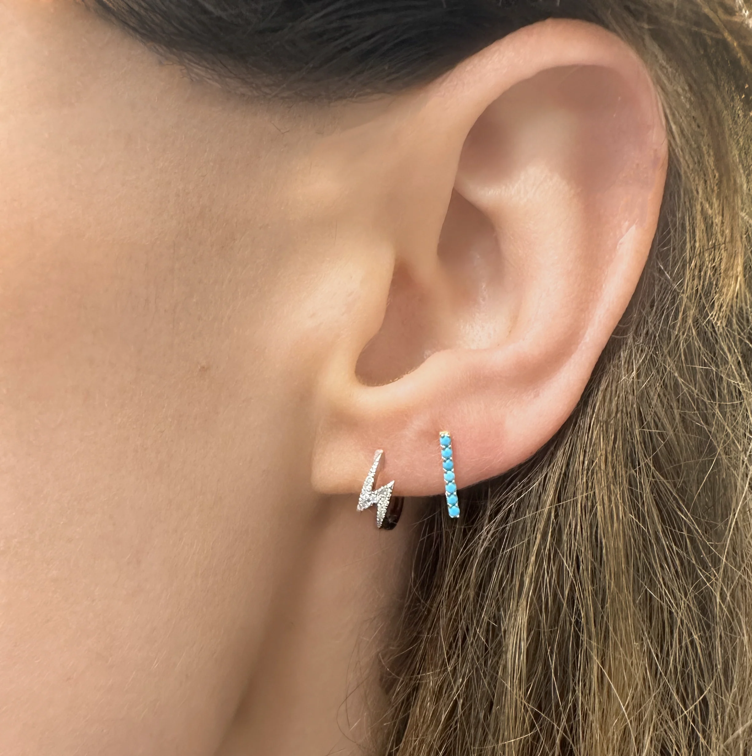 Diamond Lightning Bolt Huggie Hoop Earrings in 14K White Gold - Image 2