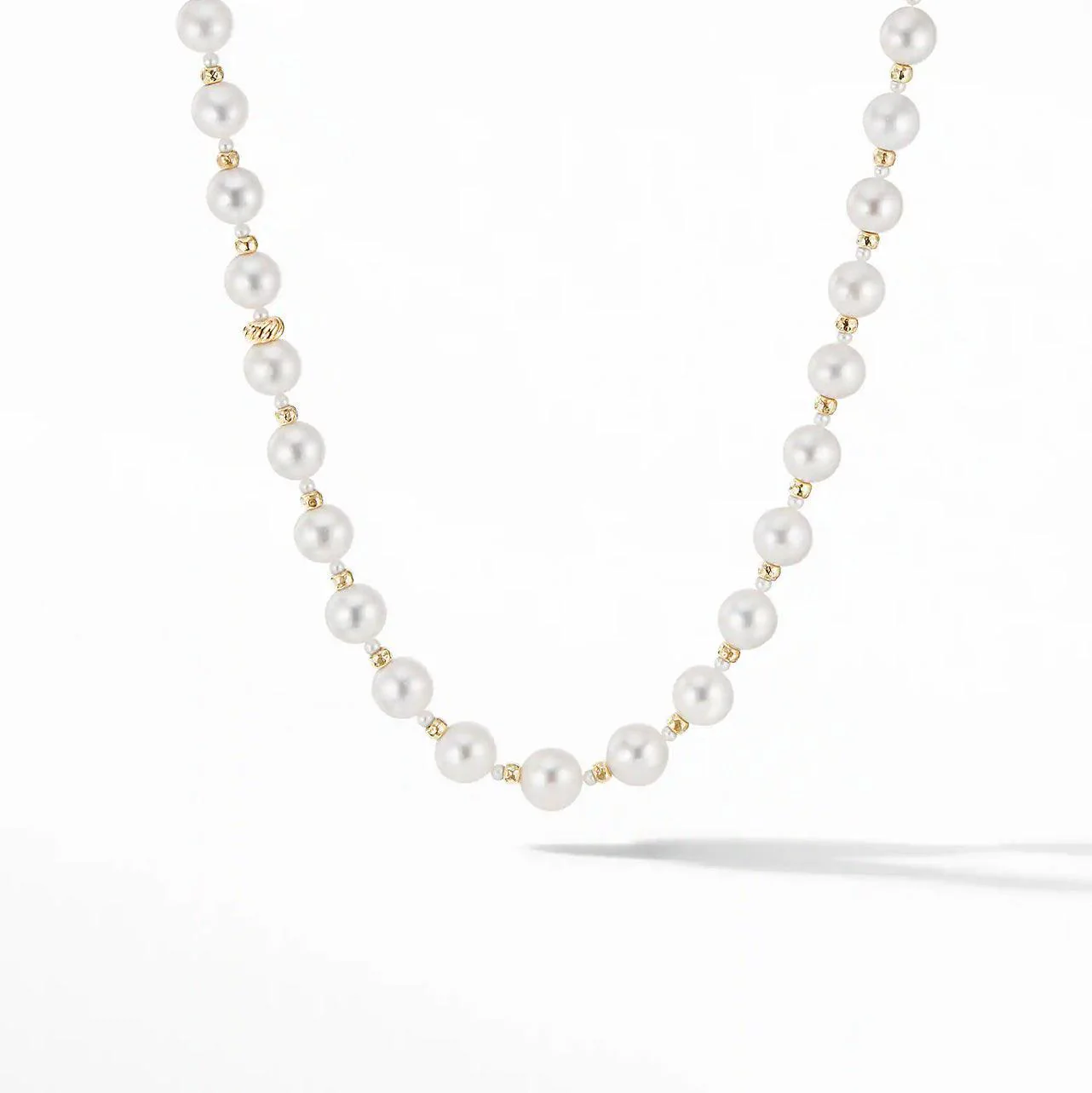 Long Graduated Pearl Necklace with 18K Yellow Gold