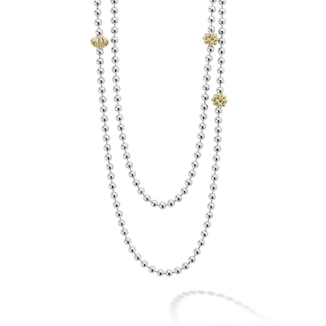 LONG TWO TONE CAVIAR BEADED NECKLACE - Image 2