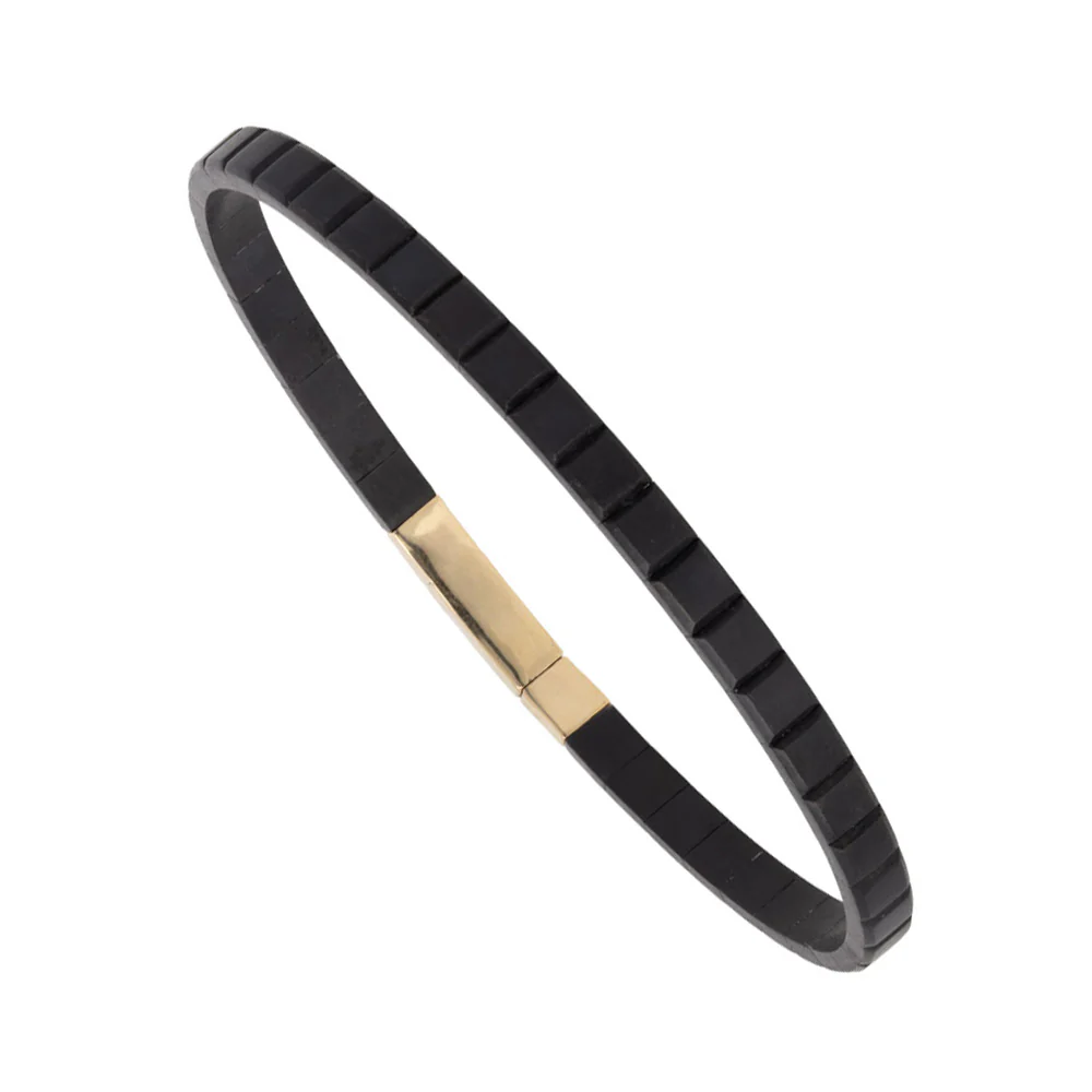 Men's Flex Bangle Bracelet in Black Titanium & 14K Yellow Gold Bracelet